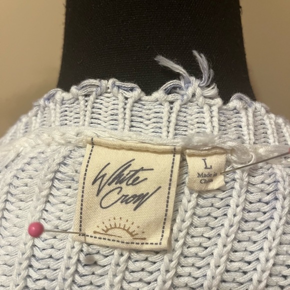 White Crow Periwinkle Raw Edge Fade Ombré Stripe Sweater, size Large - Picture 5 of 6